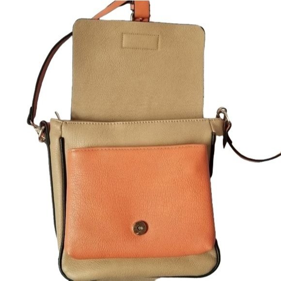 MMS Beige Orange Colorblock Color Contrast Shoulder Bag Crossbody Purse - Picture 4 of 7